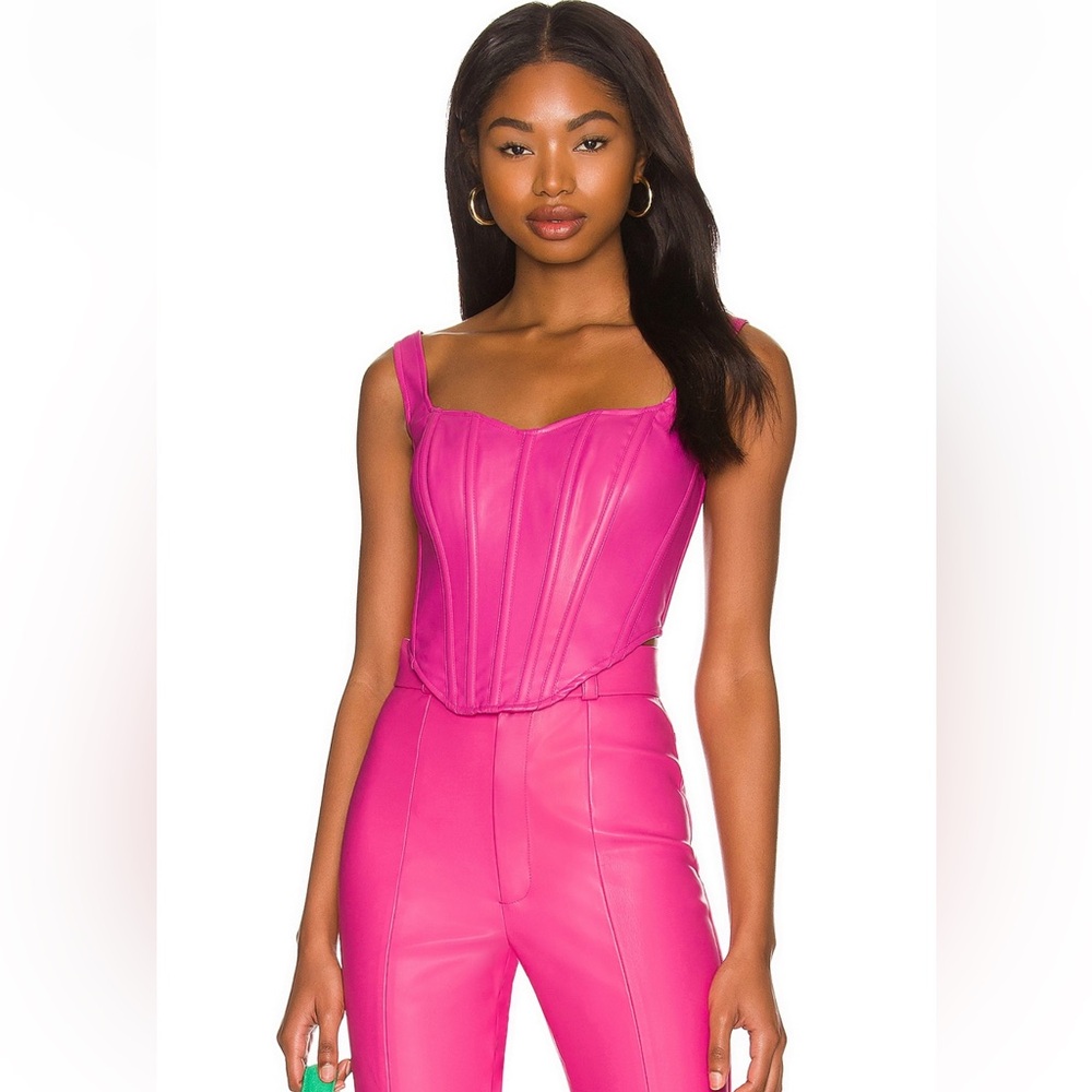 Revolve Bardot Faux Leather Corset Bustier Top in Hot Pink Barbie